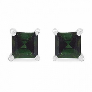 Ohrringe/Ohrstecker Seltener grüner Turmalin-Squareschliff-Silber-0,70 Karat