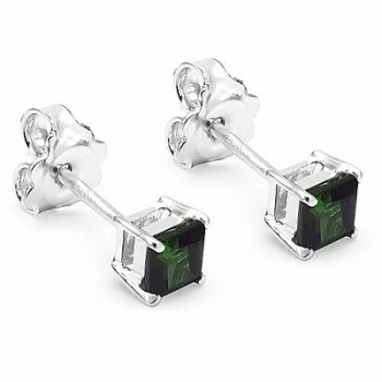 Ohrringe/Ohrstecker Seltener grüner Turmalin-Squareschliff-Silber-0,70 Karat
