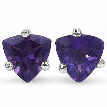 Amethyst-Ohrringe/Stecker Trillion-925 Silber-Rhodiniert-0,90 Karat
