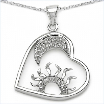 Collier/Kette 925-Silber Rhodiniert mit Sonne,Mond,Herz-Zirkonia Anhänger