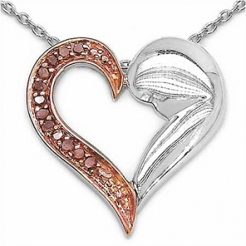 Collier/Herz-Anhänger mit 12 roten Zirkonias-0,12 Karat