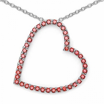 Collier/Herz-Anhänger mit 40 roten Zirkonia-0,80 Karat