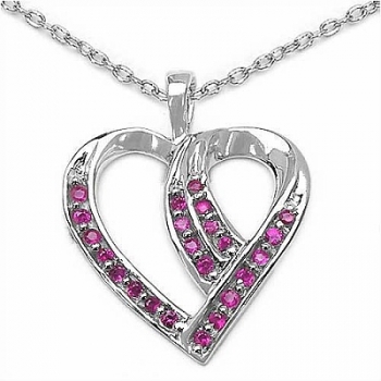 Collier mit Herz-Anhänger Rubin-0,47 Karat-23 Edelsteine-Sterling Silber Rhodin.