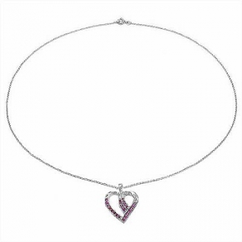 Collier mit Herz-Anhänger Rubin-0,47 Karat-23 Edelsteine-Sterling Silber Rhodin.