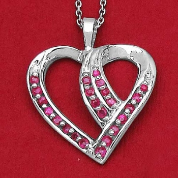 Collier mit Herz-Anhänger Rubin-0,47 Karat-23 Edelsteine-Sterling Silber Rhodin.
