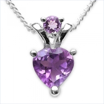 Collier/Kette mit Herz-Anhänger Amethyst-Silber-Rhodiniert