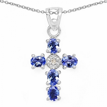 Collier/Halskette mit Diamant/Tansanit-Anhänger-0,87 Karat