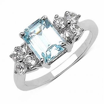 Eleganter Blautopas/Weißtopas-Ring 2,33 Karat