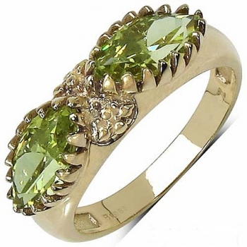 Brass-Peridot Zirkonia Ring-14 Karat vergoldet-2,88 Karat