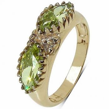 Brass-Peridot Zirkonia Ring-14 Karat vergoldet-2,88 Karat