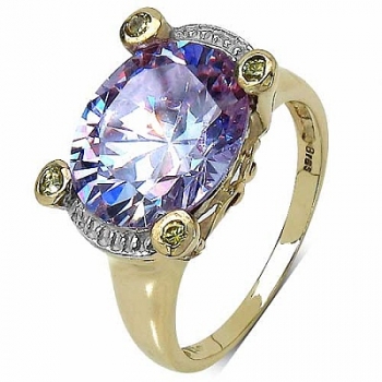Brass-Amethyst Zirkonia Ring-14 Karat vergoldet-6,50 Karat
