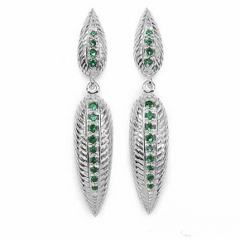 Ohrringe/Ohrstecker Grüne American Diamonds Feder-Silber Rhodiniert-0,70 Karat