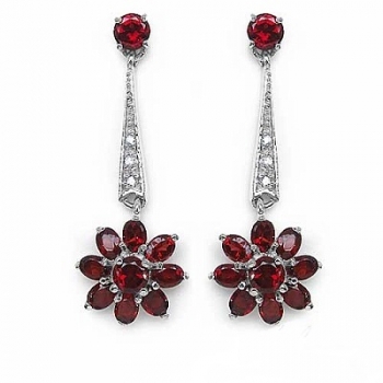 Edle Granat-Zirkonia-Ohrringe/Stecker-925 Sterling Silber-Rhodiniert-5,98 Karat