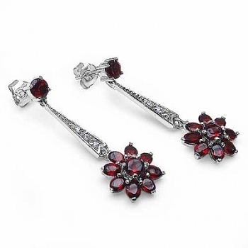 Edle Granat-Zirkonia-Ohrringe/Stecker-925 Sterling Silber-Rhodiniert-5,98 Karat