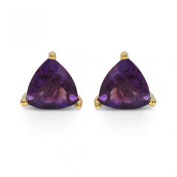 Ohrringe/Ohrstecker Amethyst-Trillion-Dreiecke-Gelbgold 10 Karat-416er Gold
