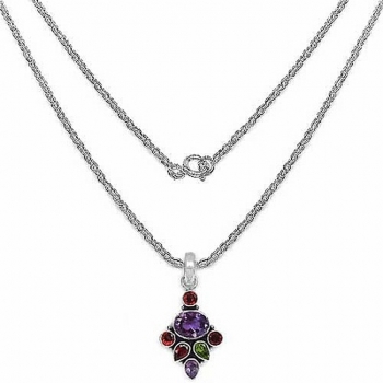 Collier/Kette mit Multi Edelstein-Anhänger-Amethyst,Granat,Peridot,Citrin