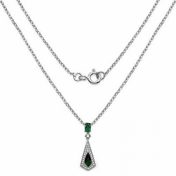 Collier/Kette mit smaragd-grünen Zirkonia-Anhänger-Silber-Rhodiniert-4,50 Karat