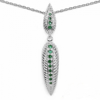 Ohrringe/Ohrstecker Grüne American Diamonds Feder-Silber Rhodiniert-0,70 Karat