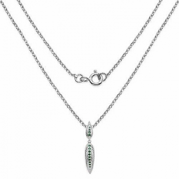 Collier/Halskette mit grünem Zirkonia Anhänger-Feder 0,35 Karat
