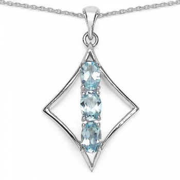 Collier/Kette mit Blautopas Anhänger-925 Silber Rhodiniert-1,79 Karat
