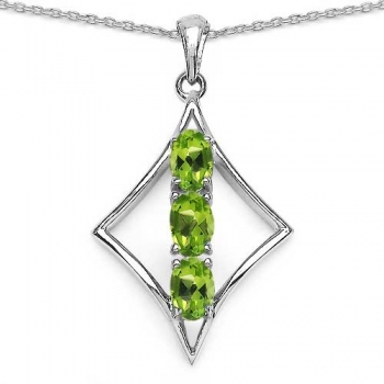 Collier/Kette mit Peridot Anhänger-925 Silber Rhodiniert-1,49 Karat