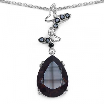 Collier/Kette mit Rauchquarz/Schwarzem Spinell-Anhänger-Schmetterlinge -7,54 Karat