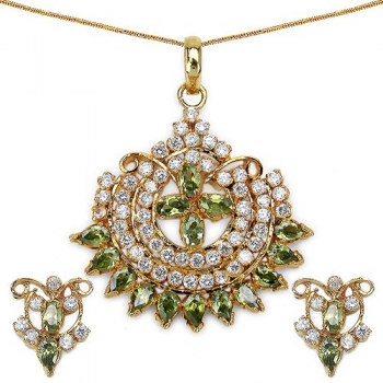 Schmuck-SET Collier,Anhänger,Ohrringe Zirkonia-Messing-vergoldet 10 Karat Gold