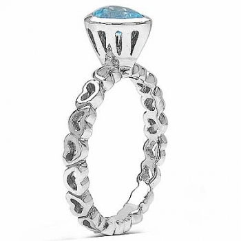 Herz-Ring Blautopas-Zirkonia-925 Sterling Silber-Rhodiniert-1,18 Karat