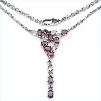 Edles Collier/Kette mit 10 ovalen Rubinen-925 Silber-Rhodiniert-6,50 Karat