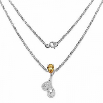 Collier/Kette mit Citrin/Diamant-Tropfen-Anhänger 925-Silber-Rhodiniert