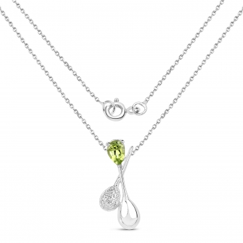 Collier/Kette mit Peridot/Diamant-Tropfen-Anhänger 925-Silber-Rhodiniert