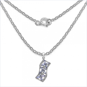 Collier/Kette mit Tansanit-Blumen-Anhänger-1,68 Karat-925 Silber-Rhodiniert