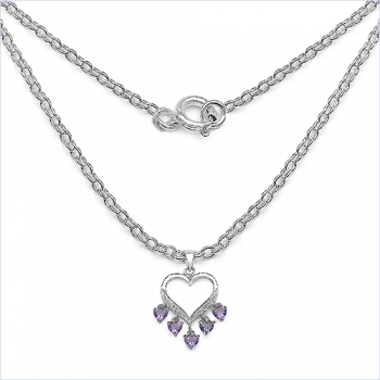 Collier/Halskette Amethyst/Weißtopas-Herzen-Anhänger-1,26 Karat