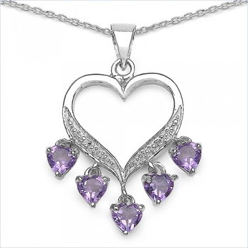 Collier/Halskette Amethyst/Weißtopas-Herzen-Anhänger-1,26 Karat