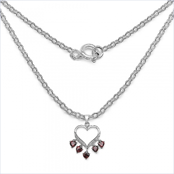 Collier/Halskette Granat/Zirkonia-Herzen-Anhänger-Silb.-1,41 Karat