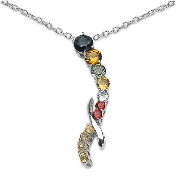 Collier mit Multi Edelstein/Saphir-Anhänger-2,04 Karat-Silber Rhodiniert