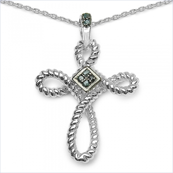 Collier/Kreuz-Anhänger mit 6 seltenen blauen Diamanten/Brillianten