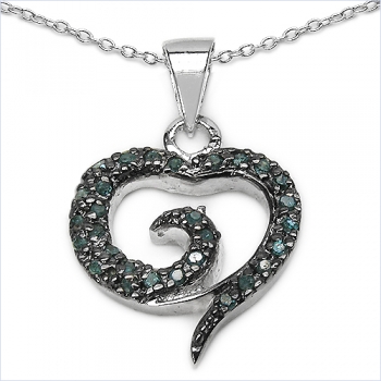 Collier/Herz-Anhänger mit 29 seltenen blauen Diamanten/Brillianten