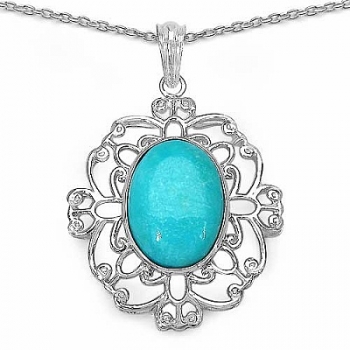 Collier/Halskette mit großem Türkis Anhänger-10,50 Karat-Silber Rhodiniert