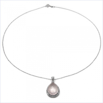 Collier/Kette mit großem Rosenquarz-Anhänger 12,72 Karat