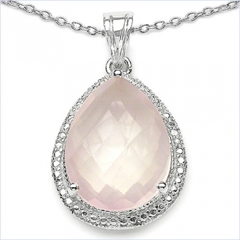 Collier/Kette mit großem Rosenquarz-Anhänger 12,72 Karat