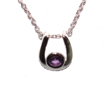 Collier/Kette m.Anhänger-Hufeisen-Amethyst-Silber/Rhodiniert