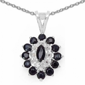 Collier/Kette mit Anhänger schwarze Saphire/Weißtopas-1,82 Karat-Silber-Rhodiniert