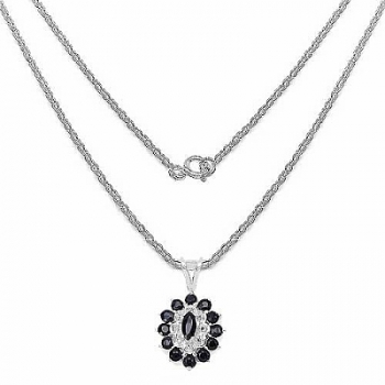 Collier/Kette mit Anhänger schwarze Saphire/Weißtopas-1,82 Karat-Silber-Rhodiniert