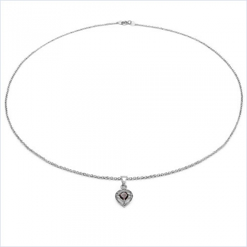Collier/Kette mit Herz-Anhänger-Granat 925 Silber/Rhod.-0,50 Karat
