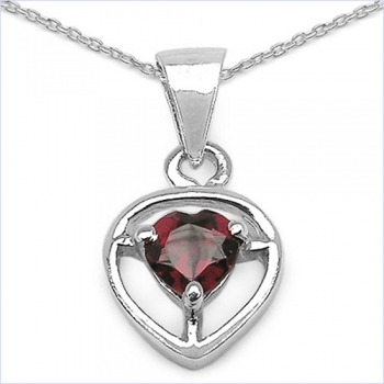 Collier/Kette mit Herz-Anhänger-Granat 925 Silber/Rhod.-0,50 Karat