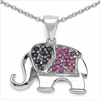 Glücksbringer-Collier-Diamant,Rubin,Saphir-Elefant-Anh.21Edelsteine
