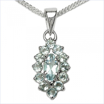 Collier/Kette Anhänger m.13 Blautopas-925Silber-Rhodin.0,78 Karat