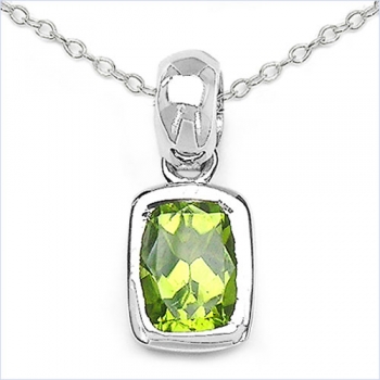 Collier/Kette mit Anhänger-Peridot 925 Silber-Rhodiniert-0,90 Karat