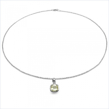 Collier/Kette Anhänger-Lemon Quarz/Zitronenquarz-Silber-Rhodiniert-1,30 Karat